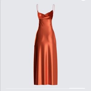 El Orange Satin Maxi Dress NWT